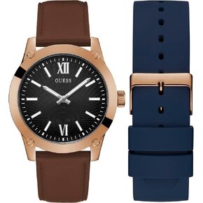 GUESS Men's 44mm Watch - Red Strap Gunmetal Dial Gunmetal Case