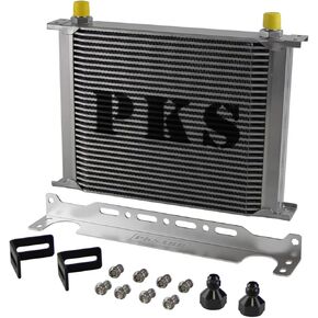 13 Row Oil Cooler Kit 8AN Stacked Plate Engine Oil Cooler Aluminium Transmission Oil Cooler Black Hydraulic Oil Cooler with 2Pcs Fittings AN8(3/4"-16 UNF) to AN6(9/16"-18 UNF)