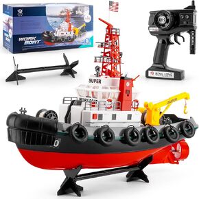 RC Boat, HengLong 2.4GHZ US Fire Rescure Boat, Remote Control FireBoat, Toy Boat Water Spray Boat with 2 Rechargeable Batteries, Swimming Pool Lake Toy Gift for Age 14+