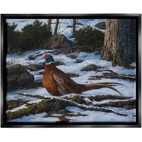 Stupell Industries Pheasant in Snowy Woods Framed Floater Canvas Wall Art by Karla Mann