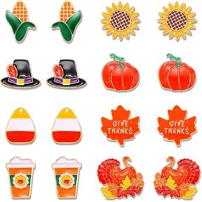 8-16 Pairs Thanksgiving Earrings for Women, Fall Earrings Set Harvest Pumpkin Turkey Maple Leaf Dangle Earrings Autumn Party Earrings Holiday Gifts
