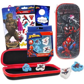 Spiderman Pencil Case for Kids - Spiderman Stationery Bundle with Spiderman Pencil Case, Spiderman Erasers, Stickers More | Spiderman School Supplies for Boys 4-6