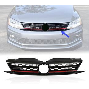 YLT AUTO Fit 2015 2016 2017 2018 For Volkswagen Jetta Front Cover Upper Bumper Grille Replacement Shroud VW Front Honeycomb Air Intake with Red Trim