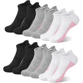 YSense Womens Ankle Socks 6 Pairs Wicking Athletic Running Socks Thick Cotton Cushioned Socks Sole Socks With Tab