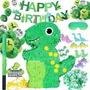 Dinosaur Pinata for Birthday Party, 52PCS Dinosaur Birthday Decorations Supplies Include Dino Piñata, Cupcake Toppers, Balloons, Banner, Pinata Stick Blindfold for Boys Dinosaur Party Favors