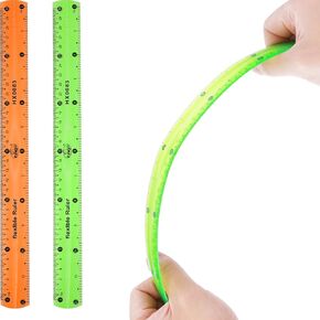 Grevosea 2 PCS Flexible Ruler Bendable Unbreakable Safe Soft Transparent Clear Shatterproof Clear Rulers Straight Flat Plastic Ruler for Home School Classroom Office Kids Adults (Red, Green)