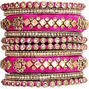 Aheli Velvet Matching Fancy Silk Thread Blue White Chuda Chura Bangle Set Gift for Women Size 2.6"