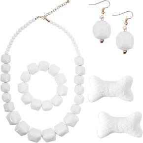 Acrylic African Beaded Necklace Halloween Cave Costume White Jewelry Sets for Women Bone Style Stone Style Pebbles Style