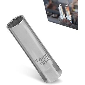 Pack-1 Car Spark Plug Socket, Ultra-thin 14mm CR-V Steel with Leaf Spring, 3/8" Drive 12-point Spark Plug Socket Disassembly Tools, Universal for Most Cars Motorcycles (Silver) in Kuwait