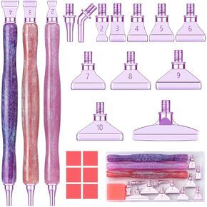 Snewvie Diamond Painting Pen Accessories Tools Set,3PCS Glitter Diamond Art Pen and 12Pcs Blue Metal Screw Thread Multi Placer Tips,Resin Diamond Painting Drill Pens for DIY Diamond Art