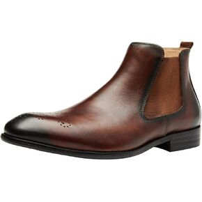 Santimon Mens Chelsea Boots Leather Casual Slip On Brogue Boots Formal Dress Ankle Boots For Men