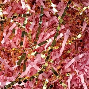 1/2LB Crinkle Cut Paper Shredded Paper for Gift Box Baskets Filler, Pink and Gold Crinkle Cut Paper Shred Filler Confetti for Packaging