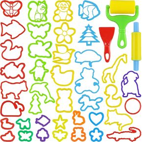 Playdough Tools with 40 pcs Plastic Play Dough Cutters Animal Shapes, 3 pcs Basic Play Dough Tools