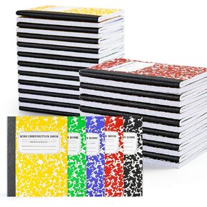 feela 120 Pack Mini Composition Notebook Bulk, Cute Pocket Composition Note Pad, Small Journal Notebooks for Students College School Supplies, 4.5" X 3.25", Narrow Ruled, 5 Marble Covers