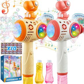 EagleStone Dinosaur Bubble Wands for Kids Toddlers 2 Packs, Automatic Bubble Machine Gun, Light & Music Bubble Blower Maker with 2 Windmill, 3 4 5 6 Year Old Boy Girl Birthday Gift Outdoor Party Toys