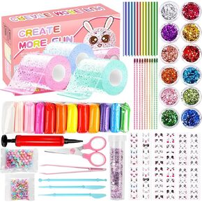 62 Pcs Nano Tape Bubble Kit, Double Sided Elastic Adhesive Tape Bubbles, Handmade DIY Nano Anxiety Relief Stress Balls Toys for Boys Girls, Kids Crafts Party Favors with Glitter Decorative Supplies