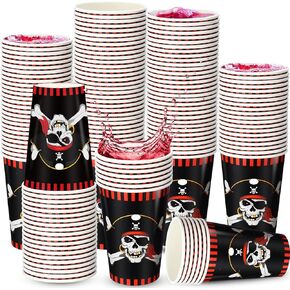 50 Pack 12 oz Pirate Party Supplies Disposable Pirate Paper Cups Crossbone Skull Coffee Cups Hot Cold Beverage Drinking Cups Disposable Drinkware Supplies for Cosplay Birthday Party Favors
