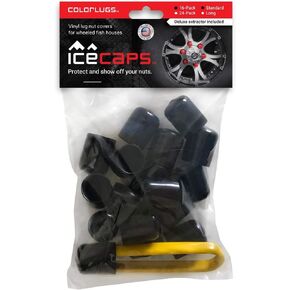 ColorLugs IceCaps Vinyl Lug Nut Covers for Wheeled Fish Houses and Mobile Ice Huts with Deluxe Extractor | Fit 19 mm Wide x 1½ Inch Deep | Made in The USA (Black, 19 mm x 1½ inch, 25 Pack)