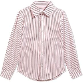 Haloumoning Boys Button Down Shirt Kids Long Sleeve Striped Collared Tshirts Fall Tops Tees 5-14Y