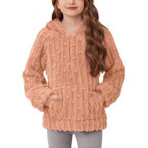 BesserBay Girls Fleece 1/4 Zip Hoodies Warm Loose Pullover Sweatshirt with Pockets 5-14 Years