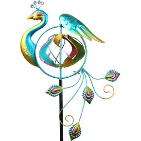 Flamingo Solar Wind Spinner for Outdoor, Metal Spinner Glass Flamingo Decor with Solar Light Waterproof Kinetic Wind Sculptures for Garden Patio Lawn(Pink)
