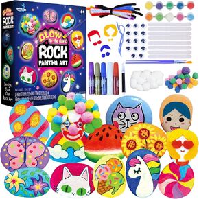 Wings Gaint Rock Painting Kit Glow in The Dark, Arts and Crafts for Kids Ages 6-12, Kids Painting Set,12 Painting Rocks for Kids, Crafts Kit for Boys Girls Christmas Gift, DIY Kids Activity