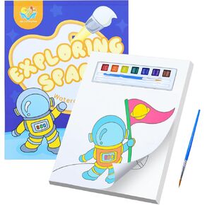 Huyerdo Spaceman Paint with Water Coloring Books for Kids, Mess Free Watercolor Painting Book with 2 Brushes, Arts and Crafts Kit Travel for Kids Ages 3 to 8 Years