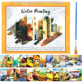 ZOIIWA Dementia Products for Elderly Reusable Water Painting Toys Country Life Water Doodle Coloring Book with A Painting Brush for Adults Seniors Drawing Activities Gift for Dementia Alzheimer