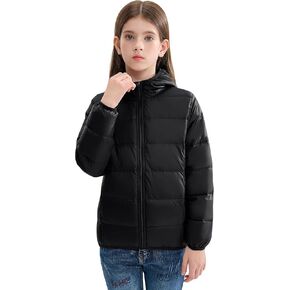 SOLOCOTE Boys Girls Water-Resistant Down Jacket Packable Puffer Lightweight Windbreak Coat with Hood