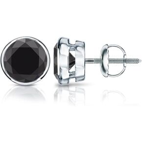 14k Gold Men's Round Black Diamond Stud Earrings (1/2-4cttw) Bezel Set with Screw-backs Diamond Wish