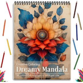 Mandala and Nature Coloring Books for Adult Women Relaxation Spiral Bound Page Printed Single-Sided Gifts Arts and Crafts for Women to Relax, Anxiety and Depression 24 Colorful Coloring Pages