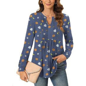 Anyally Women's Long Sleeve Shirts Fall Tops Dressy Casual Blouses Pleated Tunic Tops for Leggings