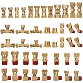 44Pcs DOT Air Brake Line Fittings,Air Line Quick Connect Fittings,1/2" 3/8" 1/4" 1/8" 5/8" Air Brass Fitting Types,Air Line Fittings Used for Automotive Car or Truck Repair and Industrial Workshop