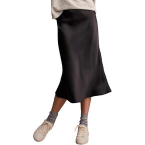 Tribal Women's Pull-on Matte Satin Flowy Midi Skirt with Elastic Waist