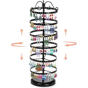 DEAYOU 6 Tiers Rotating Earring Holder Organizer, 264 Holes Metal Pierced Earring Display Stand Rack, Adjustable Hanging Earring Tree Organizer for Women, Girl, Selling, Black