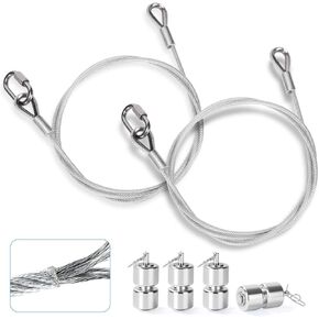 2Pcs Upgraded Vinyl Coated Stainless Steel Lift Cable Replacement for Gorilla Lift Trailer Gate Assist with EZ Spring Clips, with 4Pcs Silvery Aluminum Alloy Rollers Pins Washers