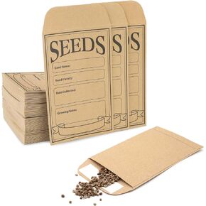 3.15" x 5.71" 100pcs Seed Envelopes, Self Sealing Seed Packets Kraft Paper Resealable Seed Bags Holder Pack Organizer Printed with Collection Types, Small Parts Envelopes for Seeds Storage