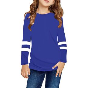 Arshiner Girls Shirts Cotton Casual Basic Long Sleeve Crewneck Color Block Tunic Tee Tops Blouse