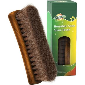 SCRUBIT Horsehair Shoe Shine Brush 6.75" - 100% Soft Horse Hair Bristles & Beech Wood Handle Leather Cleaner - Polishing Brush for Shoes, Sneakers, and Boots - Easy Grip Shoe Polish Brush