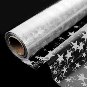 ZALAON Extra Wide Star Cellophane Wrap Roll(31.5 in x 98.4 ft), Clear 3 Mil Thick Cellophane Gift Wrap for Baskets Treats Crafts Flowers Wrapping (White)