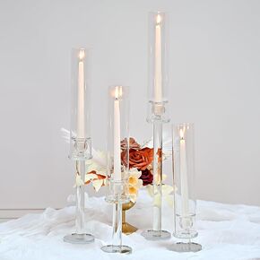 Showgeous Hurricane Candle Holder Set of 4,Clear Crystal Glass Taper Candles Stands with Open Ended Glass Chimney Tube,Hurricane Glass Candle Holders for Wedding Party Decoration -14", 18", 22", 26"