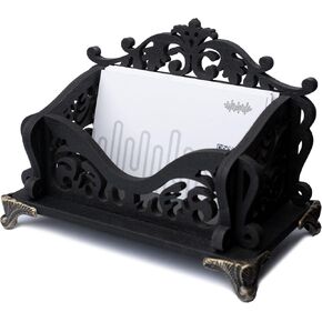 INSOVITA Small Wooden Business Card Holder - Black Gothic Business Card Stand for Office or Counter, Dark Academia, Goth, Witchy Decor and Aesthetic Desk Accessories