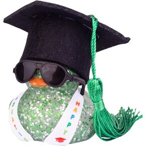 Graduation Rubber Duck Car Ornaments, Color Duck Car Dashboard Decorations with Mini Sunglasses Graduate Hat and Sash for Graduation Gift(C4)