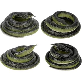 FOUUAAOOU Realistic Rubber Snake, 4 Pieces Fake Snake Black Mamba Snakes to Keep Birds Away, Rubber Snake Toy for Garden Props, Pranks, Halloween Decoration (Black)