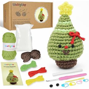 WaldyWop Crochet Kit for Beginners: Amigurumi Christmas Tree Gift Set Includes Complete Tools, Extra 40% Cotton-Nylon Blend Yarn, Step-by-Step Video Tutorials, Learn to Crochet Kit for Adults Kids