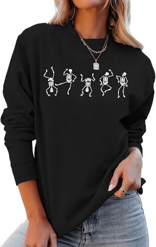 SOFEON المرأة هالوين الرقص الهيكل العظمي البلوز الرعب الجمجمة الجرافيك Crewneck البلوز موسم مخيف البلوز القمم in Kuwait