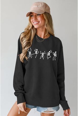 SOFEON المرأة هالوين الرقص الهيكل العظمي البلوز الرعب الجمجمة الجرافيك Crewneck البلوز موسم مخيف البلوز القمم in Kuwait