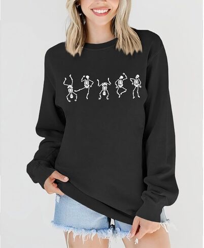 SOFEON المرأة هالوين الرقص الهيكل العظمي البلوز الرعب الجمجمة الجرافيك Crewneck البلوز موسم مخيف البلوز القمم in Kuwait