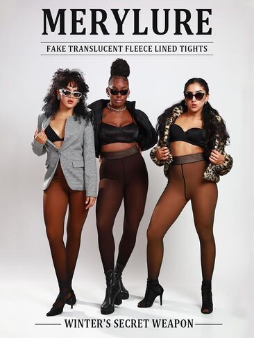 MERYLURE Fleece Lined Tights Women Fake Translucent Winter Warm Thick Pantyhose Thermal Sheer Leggings for All Skin Tone in Kuwait