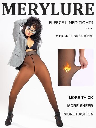 MERYLURE Fleece Lined Tights Women Fake Translucent Winter Warm Thick Pantyhose Thermal Sheer Leggings for All Skin Tone in Kuwait